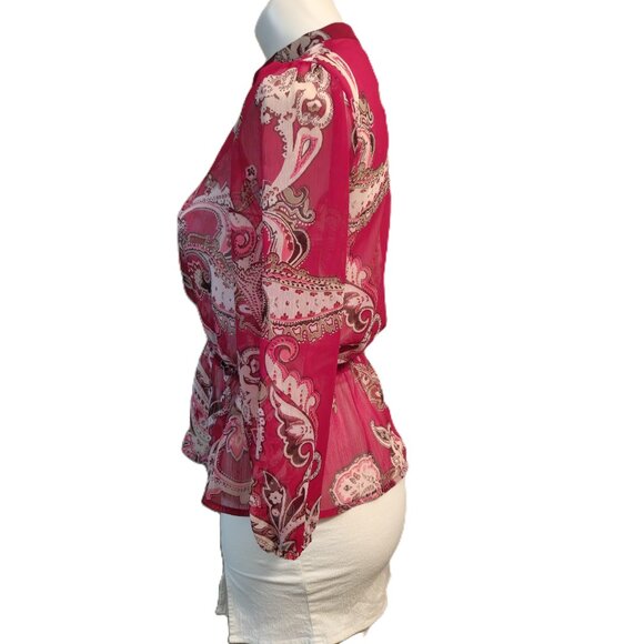 ❤️ 4/$20 New York & Co top Women's XS Sheer chiffon paisley buttons 3/4 sleeve - Picture 9 of 14